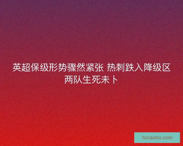 英超保级形势骤然紧张 热刺跌入降级区两队生死未卜